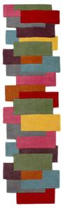 Abstract Collage Wool Runner Red/Green/Brown