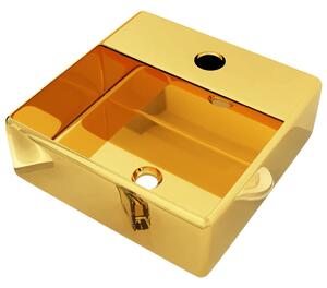 Wash Basin with Faucet Hole 38x30x11.5 cm Ceramic Gold