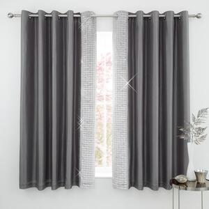 Catherine Lansfield Shimmer Crushed Velvet Pinosonic Ready Made Eyelet Curtains Silver