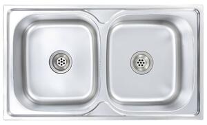 Kitchen Sink Double Basin with Strainer & Trap Stainless Steel