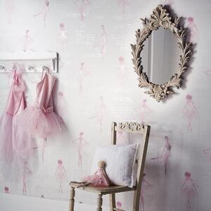 Pirouette Pink Wallpaper Pink, Grey and White