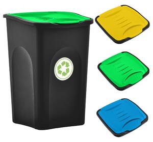 Trash Bin with Hinged Lid 50L Black and Green