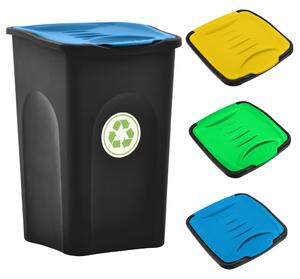 Trash Bin with Hinged Lid 50L Black and Blue