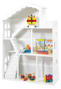 White Dollhouse Bookshelf with Balcony