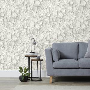 3D Floral White Wallpaper White