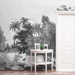 Vintage Tropical Black and White Mural Black/White