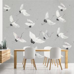 Cranes Mural Grey/White