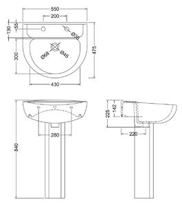 Balterley Adley 2 Tap Hole Basin and Full Pedestal - 550mm