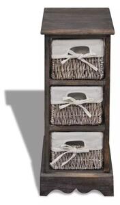 Wooden Storage Rack 3 Weaving Baskets Brown