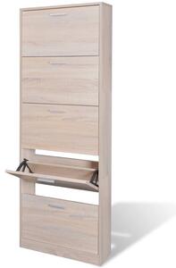 Oak Look Wooden Shoe Cabinet with 5 Compartments