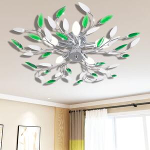 Green&White Ceiling Lamp with Acrylic Crystal Leaf Arms for 5 E14Bulbs