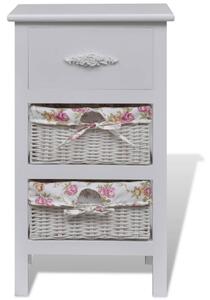 Cabinet with 1 Drawer and 2 Baskets White Paulownia Wood