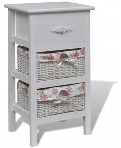 Cabinet with 1 Drawer and 2 Baskets White Paulownia Wood
