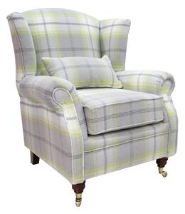 Wing Chair Original Fireside High Back Armchair P&S Balmoral Citrus Green Check Real Fabric