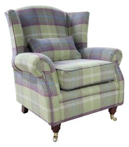 Wing Chair Original Fireside High Back Armchair P&S Balmoral Pistachio Check Real Fabric