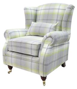 Wing Chair Original Fireside High Back Armchair P&S Balmoral Citrus Green Check Real Fabric