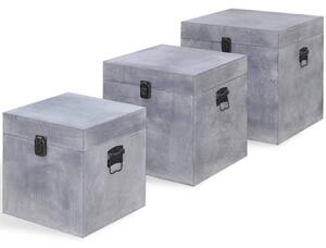 Storage Box Concrete 3 pcs Square Grey MDF