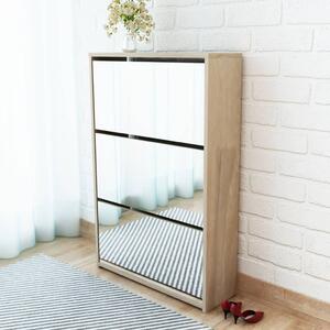 Shoe Cabinet 3-Layer Mirror Oak 63x17x102.5 cm