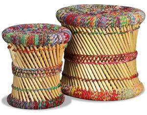 Stools with Chindi Details 2 pcs Multicolour Bamboo