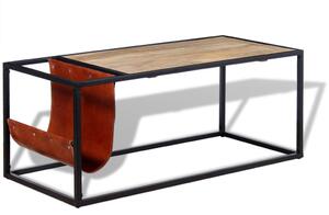 Coffee Table with Genuine Leather Magazine Holder 110x50x45 cm