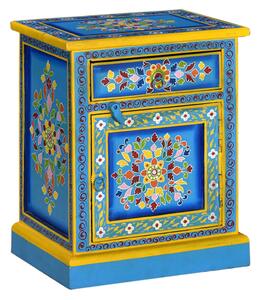 Bedside Cabinet Solid Mango Wood Turquoise Hand Painted