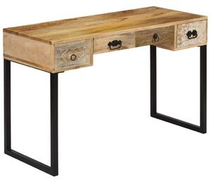 Desk Solid Mango Wood and Real Leather 117x50x76 cm