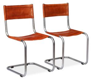 Dining Chairs 2 pcs Brown Real Leather