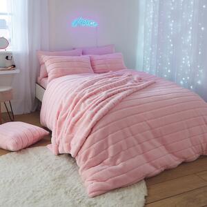 Sassy B Hella Cosy Banded Faux Fur Bedding Set Pink