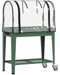 Outsunny Raised Planter with Greenhouse Cover, Mobile Elevated Garden Bed with Wheels and Bottom Shelf for Vegetables, Green
