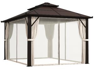 Outsunny 3 x 4m Hardtop Gazebo Canopy with UPF30+ Double Polycarbonate Roof, Aluminium Frame Garden Gazebo Permanent Pavilion, Beige