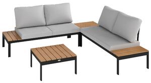 Outsunny Four-Piece Garden Corner Sofa Set with 2 Loveseats and 2 Coffee Tables - Teak Aosom UK