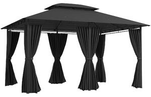Outsunny 4m x 3(m)Garden Gazebo, Double Roof Outdoor Gazebo Canopy Shelter with Curtains, Solid Steel Frame for Patio, Garden, Black