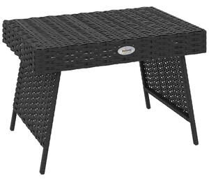 Outsunny Foldable Outdoor Coffee Table, Steel Frame Rattan Side Table, Coffee Table Side Table for Garden, Black
