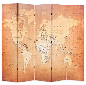 Folding Room Divider 200x170 cm World Map Yellow