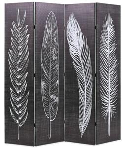 Folding Room Divider 160x170 cm Feathers Black and White