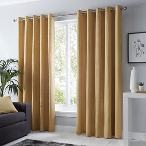 Fusion Sorbonne Lined Ready Made Eyelet Curtains Ochre