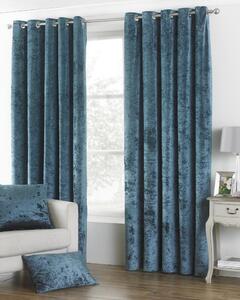 Paoletti Verona Crushed Velvet Lined Ready Made Eyelet Curtains Teal