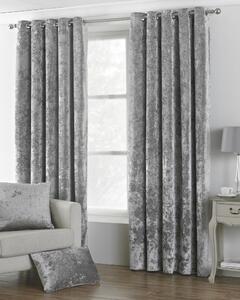 Paoletti Verona Crushed Velvet Lined Ready Made Eyelet Curtains Silver