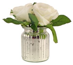Artificial Roses White in Silver Mercury Vase 18cm White and Silver