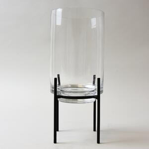 Clear Glass Hurricane Vase with Metal Stand Clear