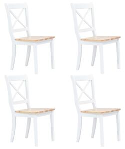 Dining Chairs 4 pcs White and Light Wood Solid Rubber Wood
