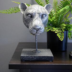 Silver Leopard Head Figurine Silver
