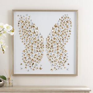 3D Laser Cut Butterfly Framed Print Gold/Grey/White