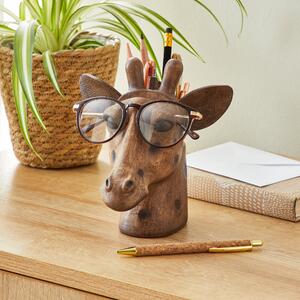 Giraffe Head Pot and Glasses Holder Brown