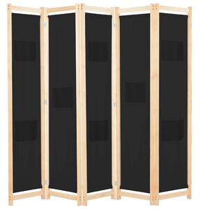 5-Panel Room Divider Black 200x170x4 cm Fabric