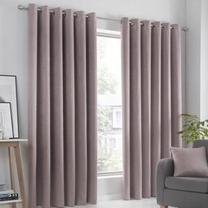 Fusion Strata Woven Dimout Ready Made Eyelet Curtains Blush