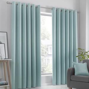 Fusion Strata Woven Dimout Ready Made Eyelet Curtains Duckegg