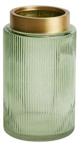 Green and Gold Ribbed Glass Vase Green