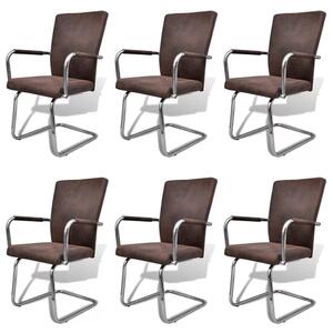 Cantilever Dining Chairs 6 pcs Brown Faux Leather