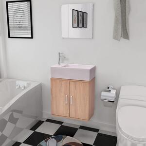 Three Piece Bathroom Furniture and Basin Set Beige